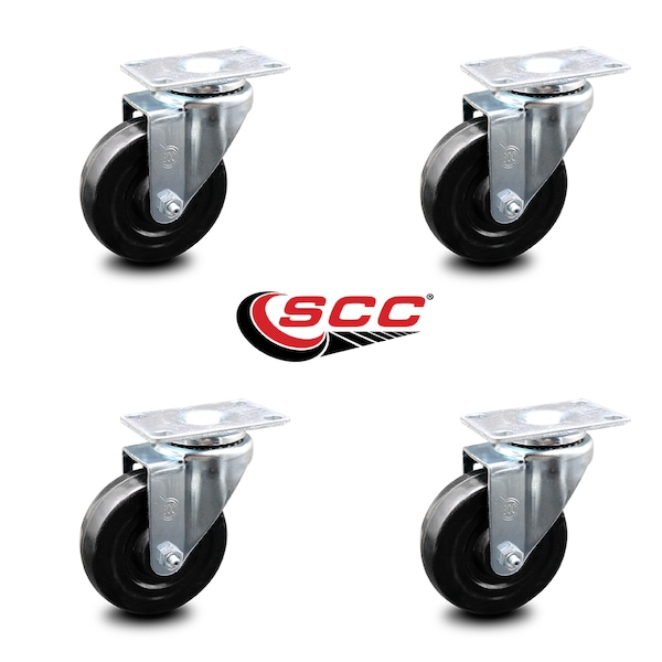 4 Inch Hard Rubber Wheel Swivel Top Plate Caster Set